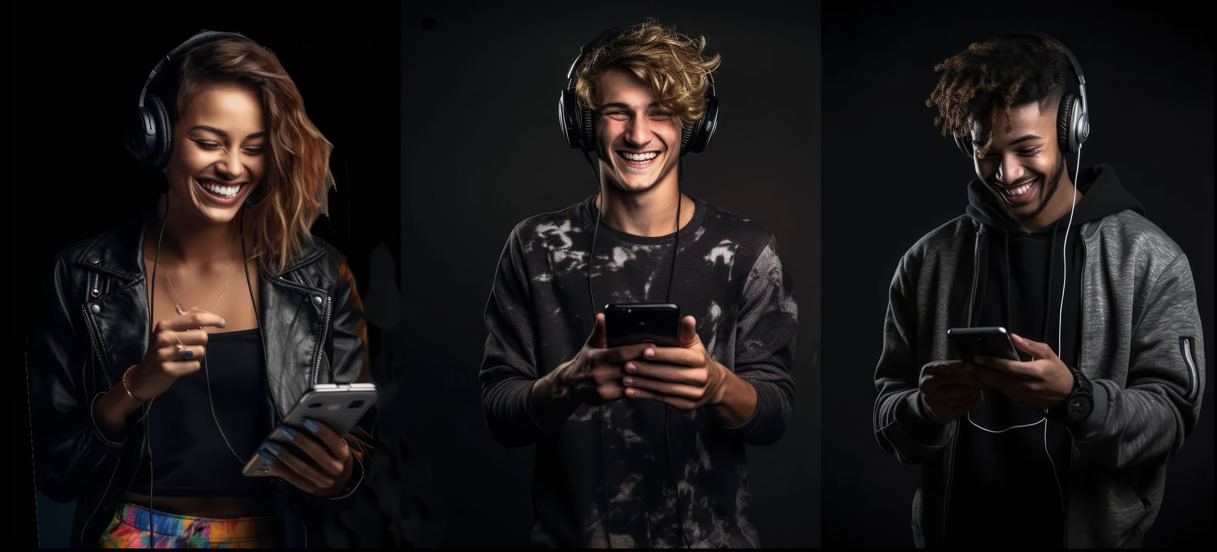 People holding phones and smiling