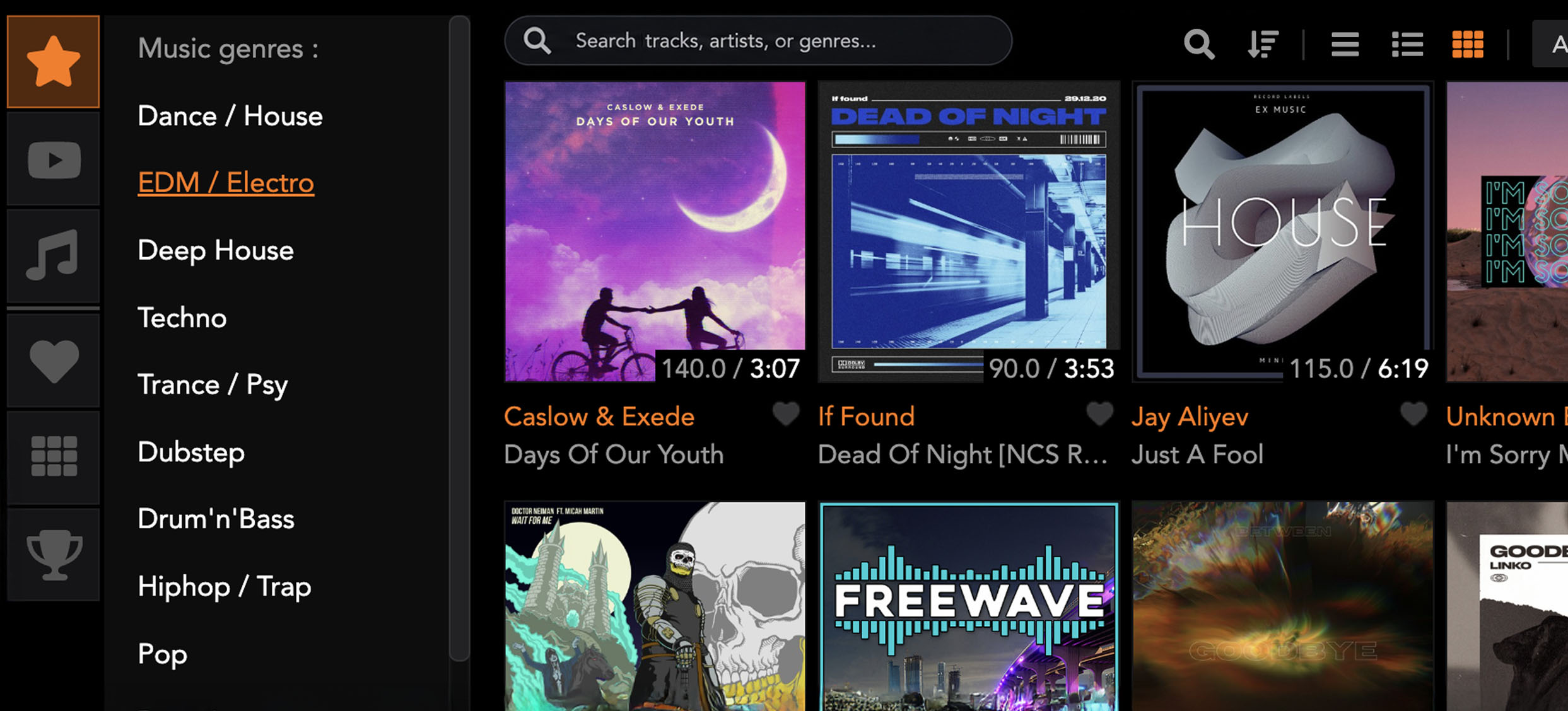 music browser with thousands of songs included